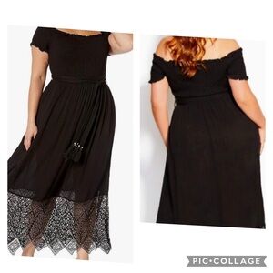 City Chic Black Off-Shoulder Midi Sundress
